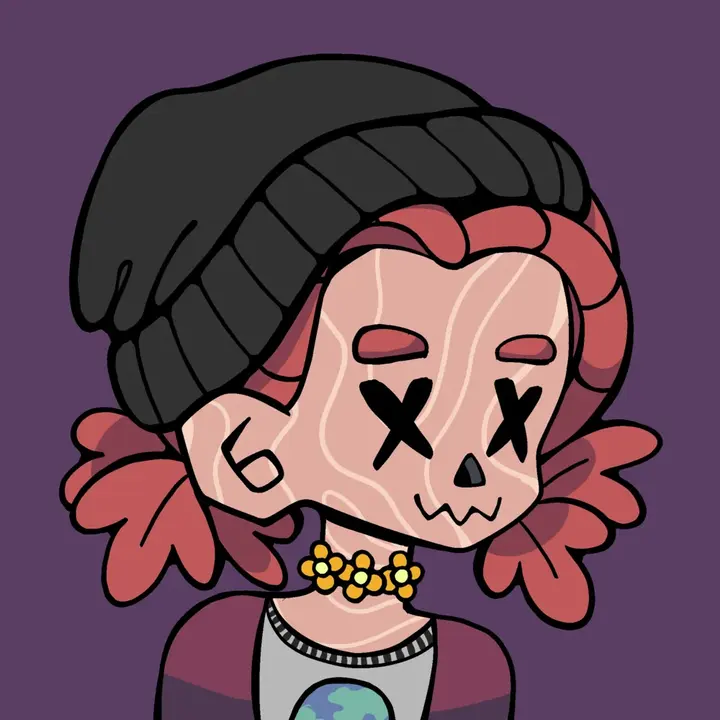 A pink-haired Woodie in a black beanie
