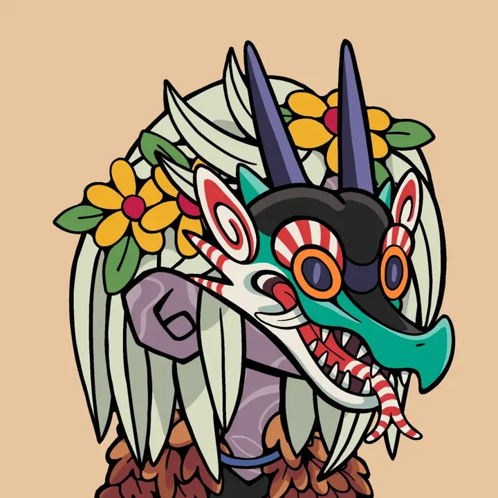 A Woodie wearing a sugar-skull mask under a crown of mushrooms